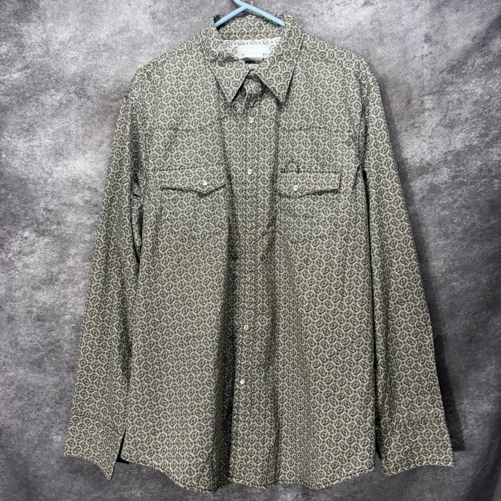 Wrangler Wrancher Pearl Snap Western Shirt Size XL Brown Geometric